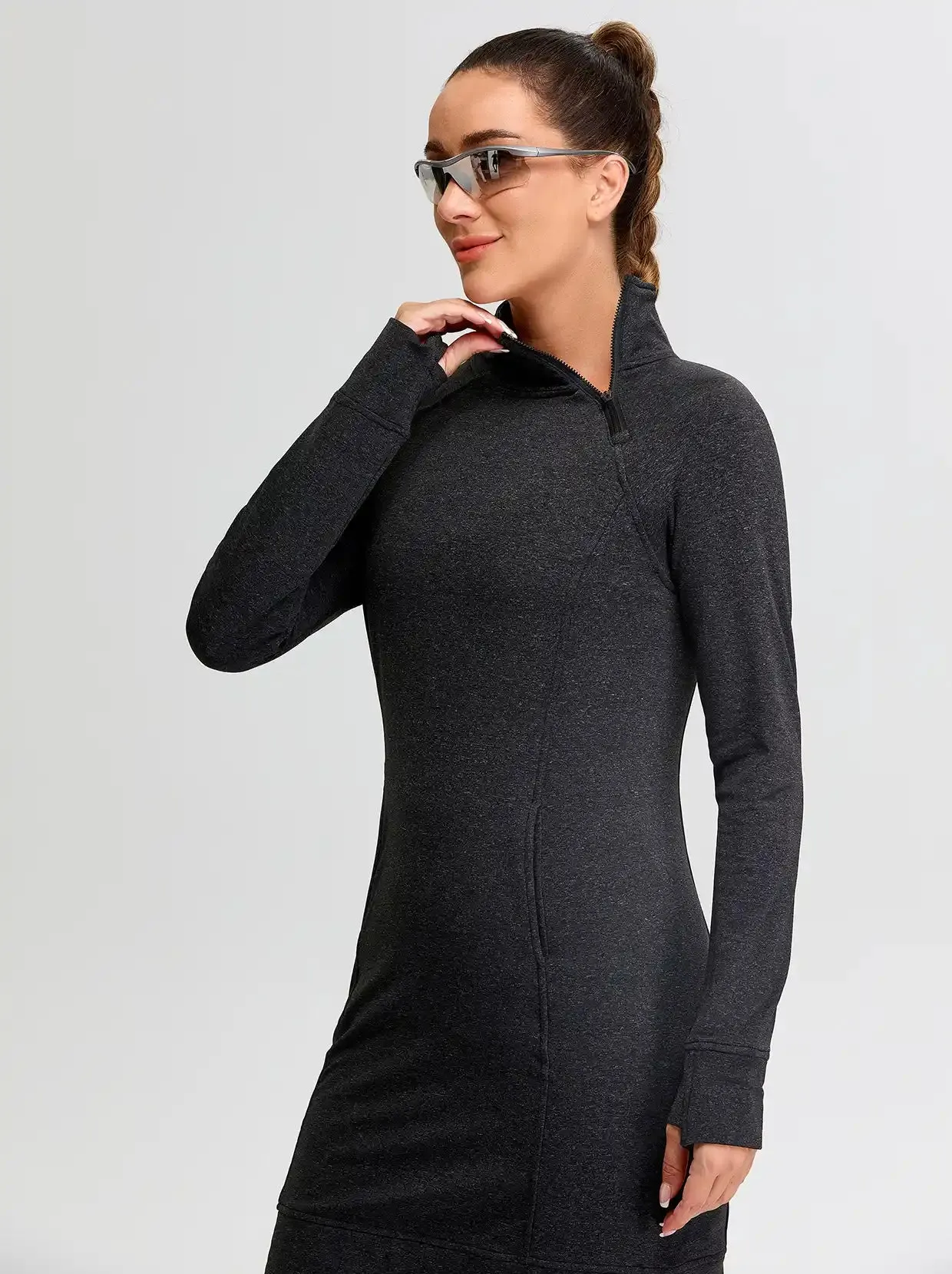 Ladies Side-zip Long-sleeve Thermal Dress with Pockets