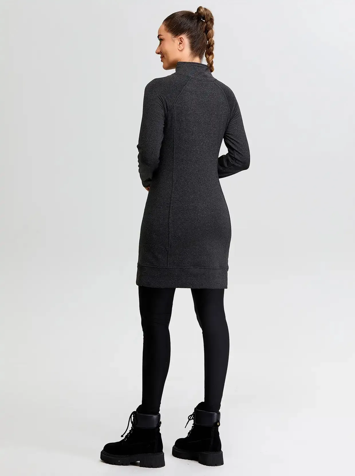 Ladies Side-zip Long-sleeve Thermal Dress with Pockets