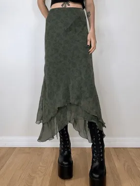 LANFUBEISI - Irregular Floral Pattern Midi Skirt