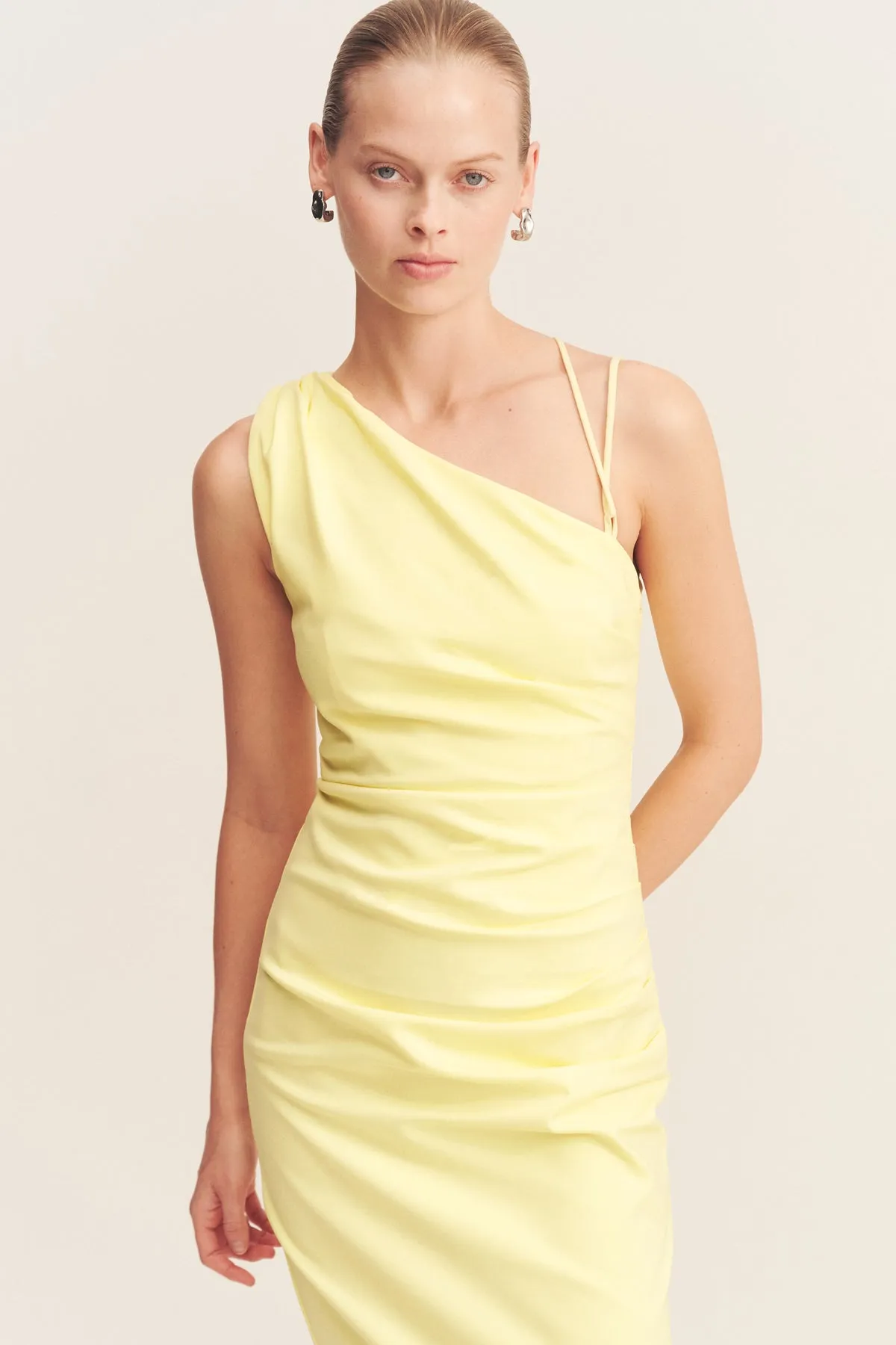 LANI ASYMMETRICAL GATHERED MAXI DRESS - LEMONADE