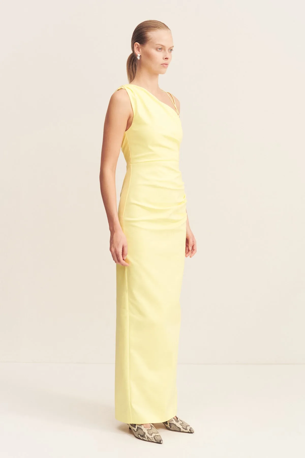LANI ASYMMETRICAL GATHERED MAXI DRESS - LEMONADE