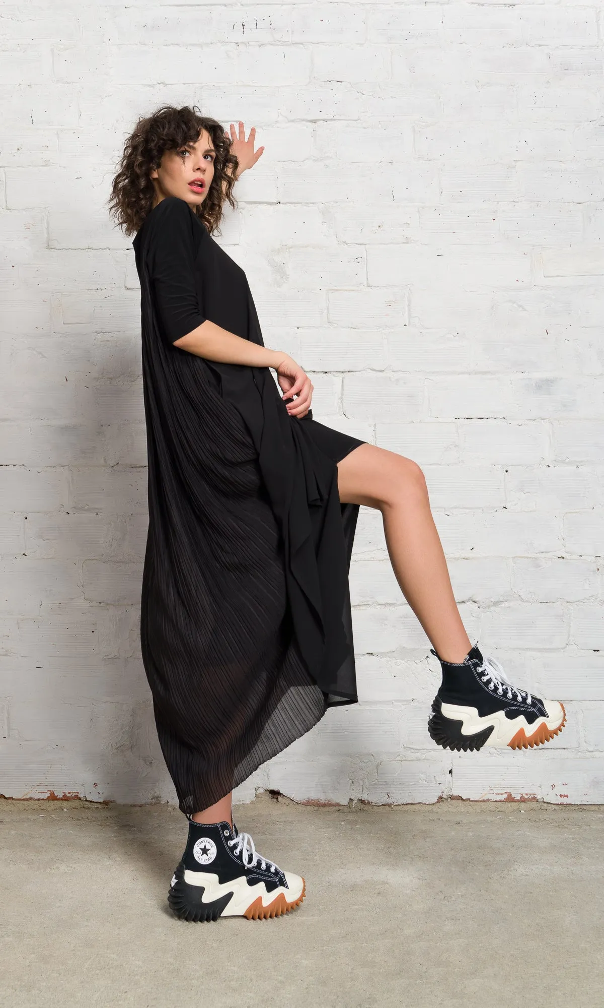 Layered Midi Dress with Pleated Back