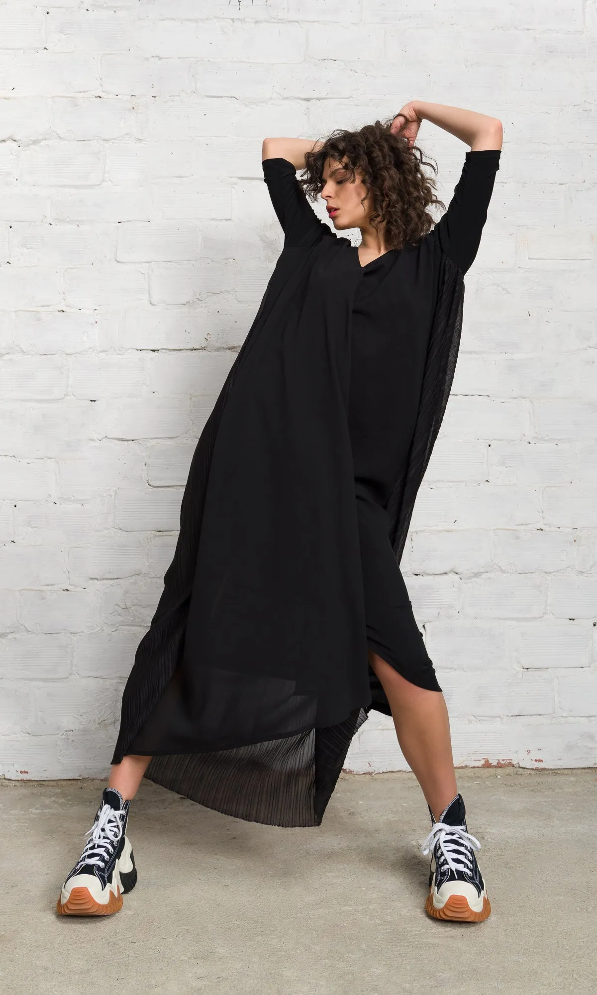 Layered Midi Dress with Pleated Back