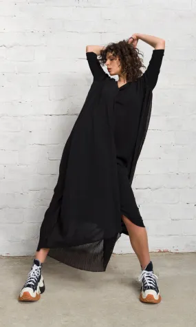 Layered Midi Dress with Pleated Back