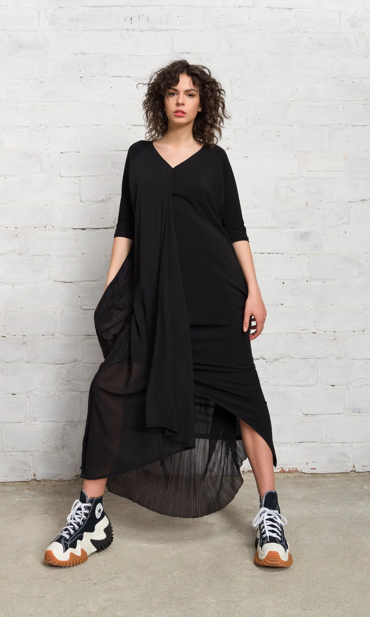 Layered Midi Dress with Pleated Back