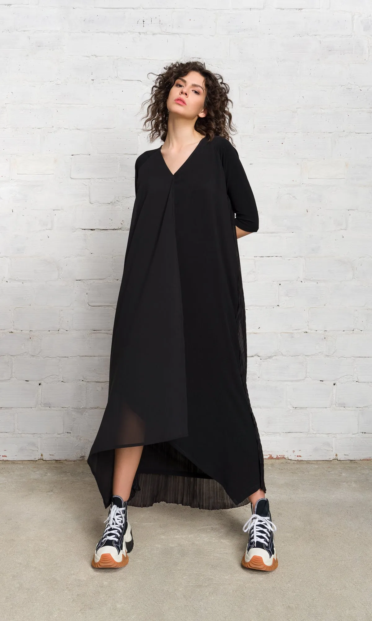 Layered Midi Dress with Pleated Back