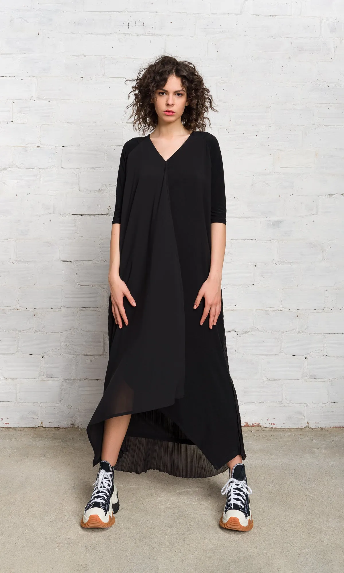 Layered Midi Dress with Pleated Back