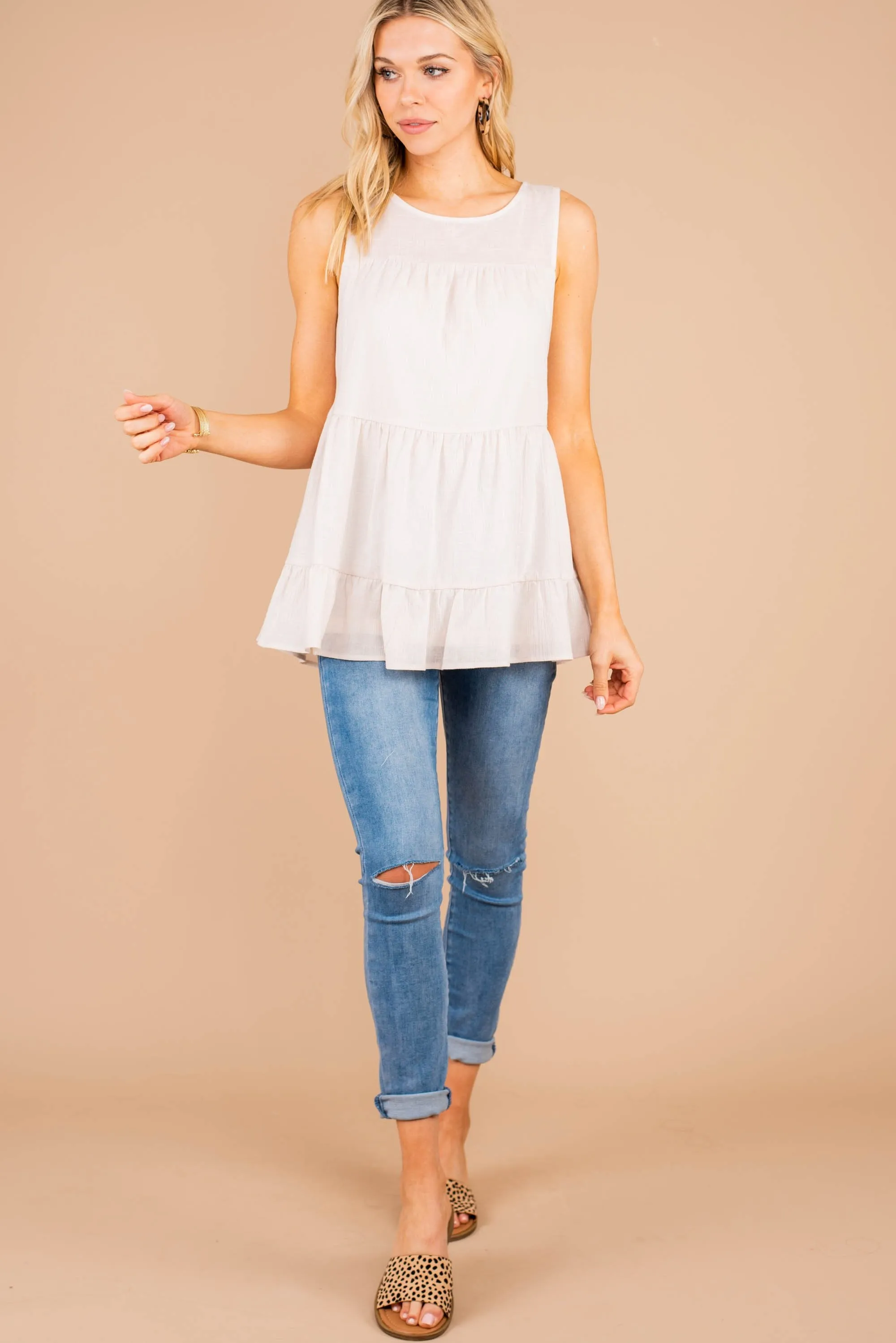 Let's Get Going Natural White Tiered Tank