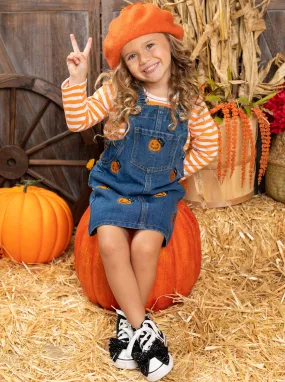 Life Is Gourd Top And Embroidered Denim Overall Dress Set