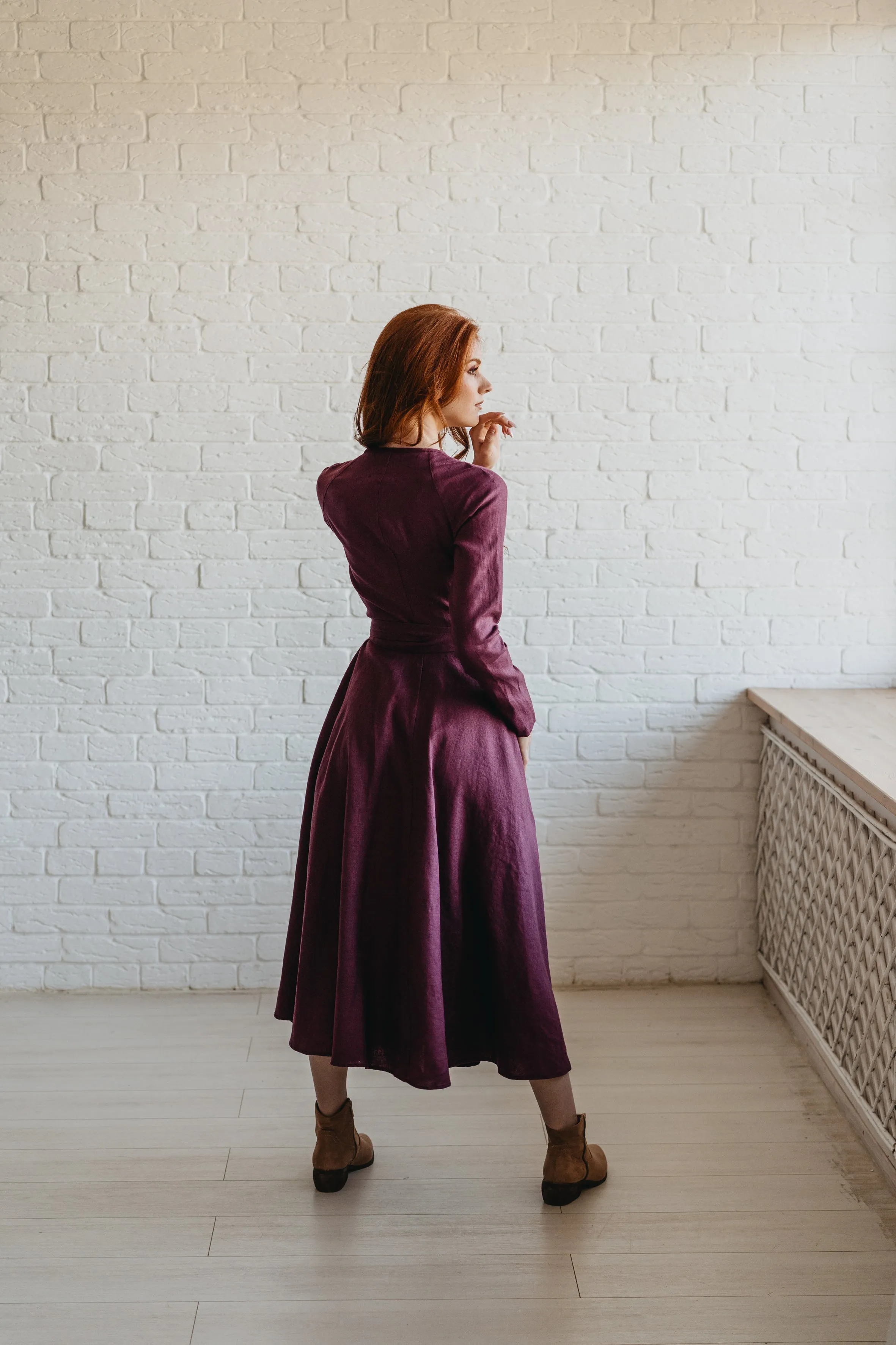 Linen A-Line Midi Dress
