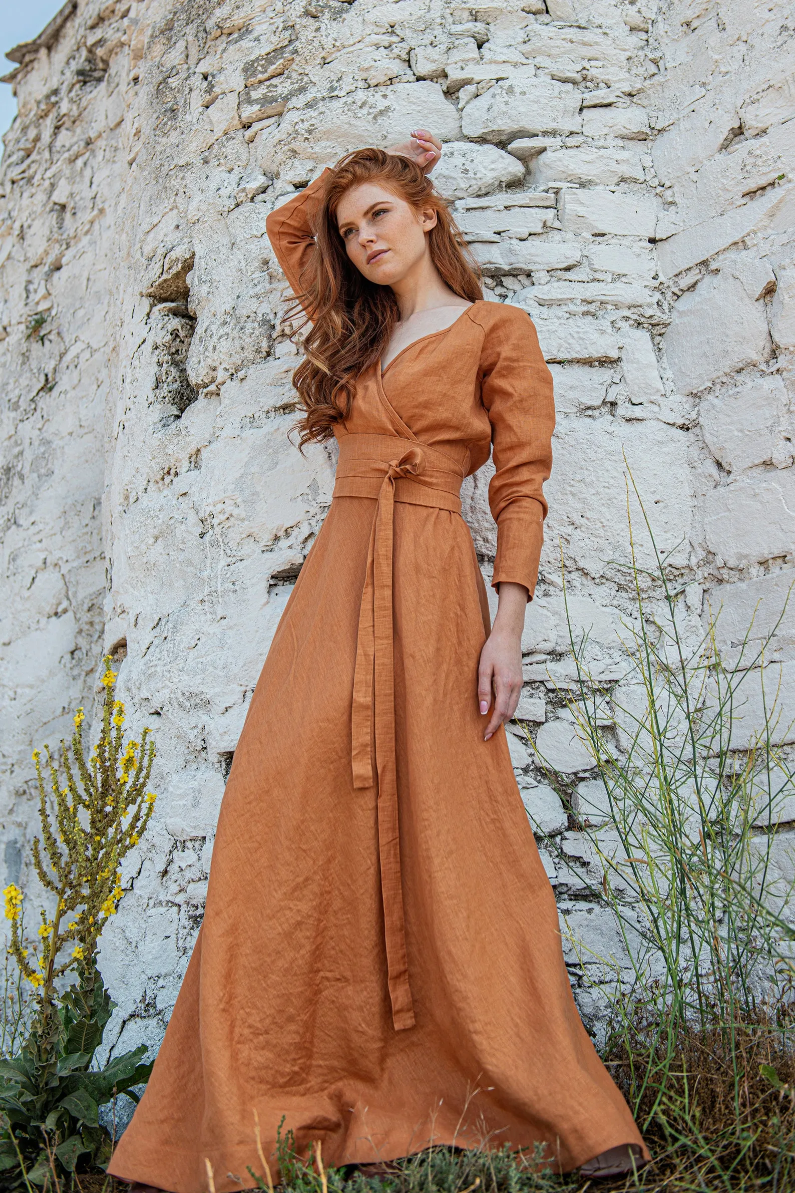 Linen Maxi Dress with Tie Belt
