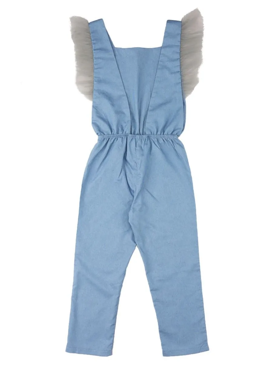 Little Girl Jumpsuit Flutter Sleeve Blue Jumpsuit
