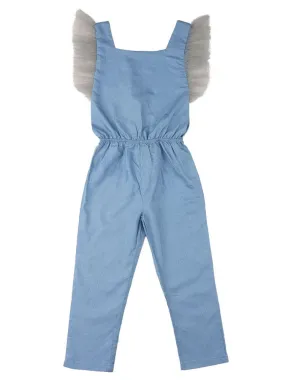 Little Girl Jumpsuit Flutter Sleeve Blue Jumpsuit