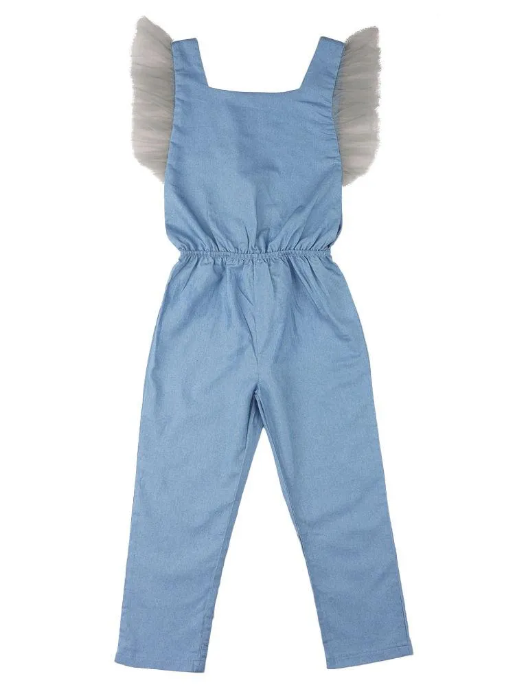 Little Girl Jumpsuit Flutter Sleeve Blue Jumpsuit