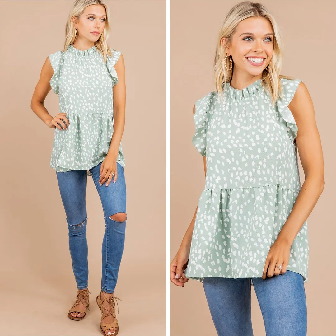 Live Your Life Sage Green Leopard Top