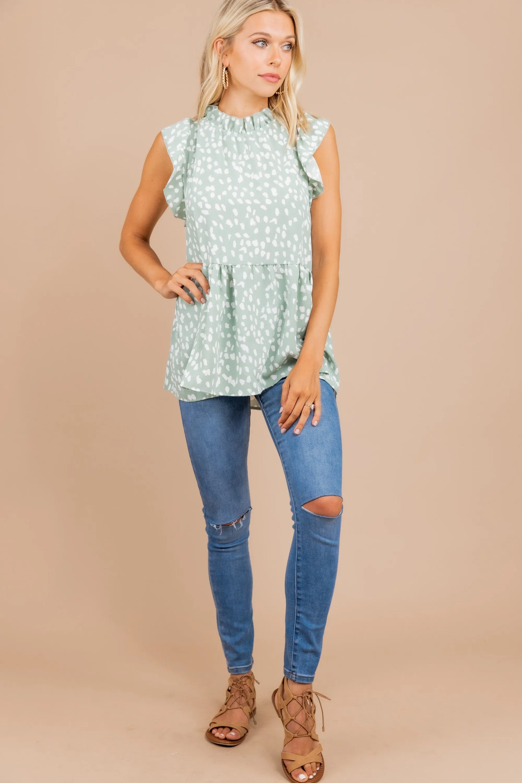 Live Your Life Sage Green Leopard Top