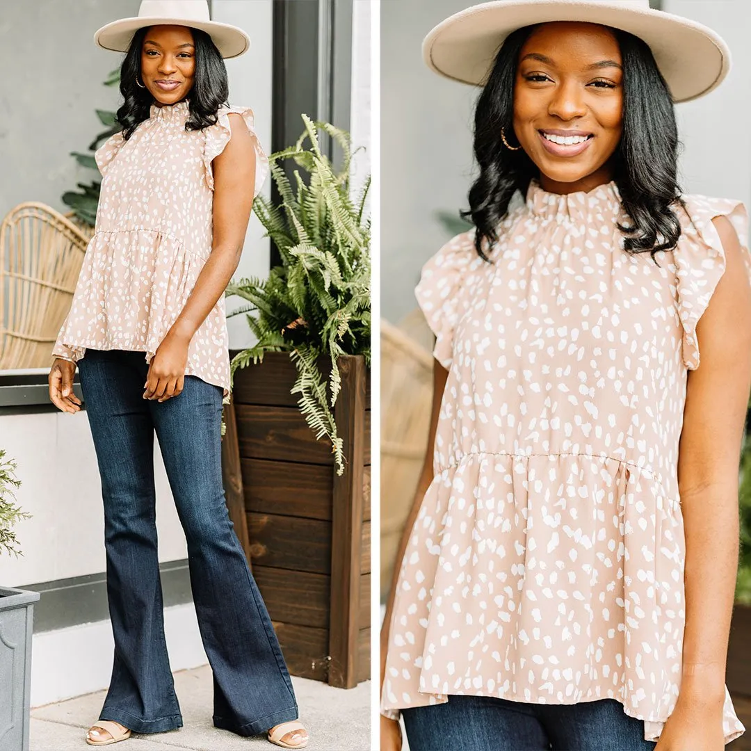 Live Your Life Taupe Brown Leopard Top