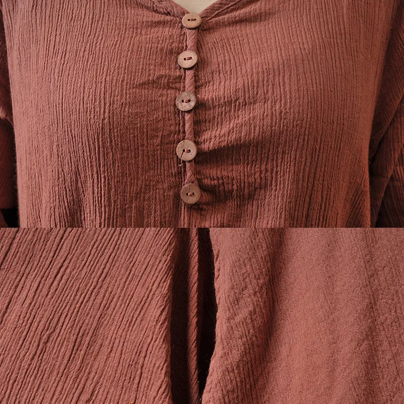 Long sleeve maxi linen dress - fake two piece design