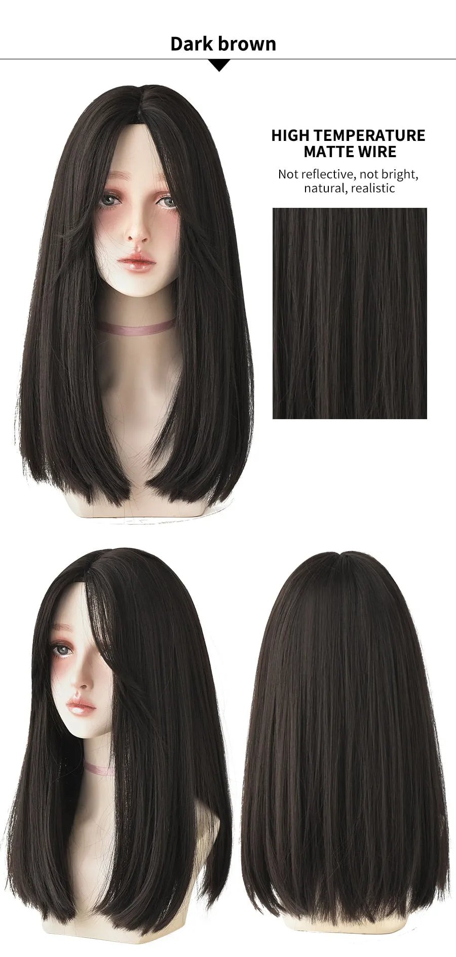 Long Straight Hair Synthetic Wig Daily Wear Non-Reflective Black Light Brown Wig For Women Heat-Resistant Wig