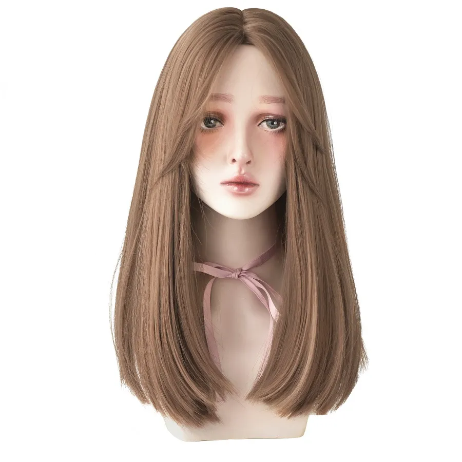 Long Straight Hair Synthetic Wig Daily Wear Non-Reflective Black Light Brown Wig For Women Heat-Resistant Wig