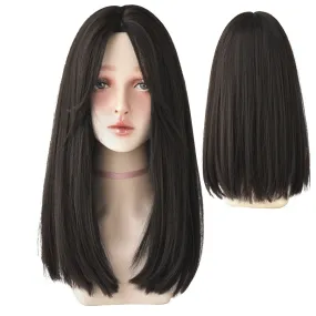 Long Straight Hair Synthetic Wig Daily Wear Non-Reflective Black Light Brown Wig For Women Heat-Resistant Wig
