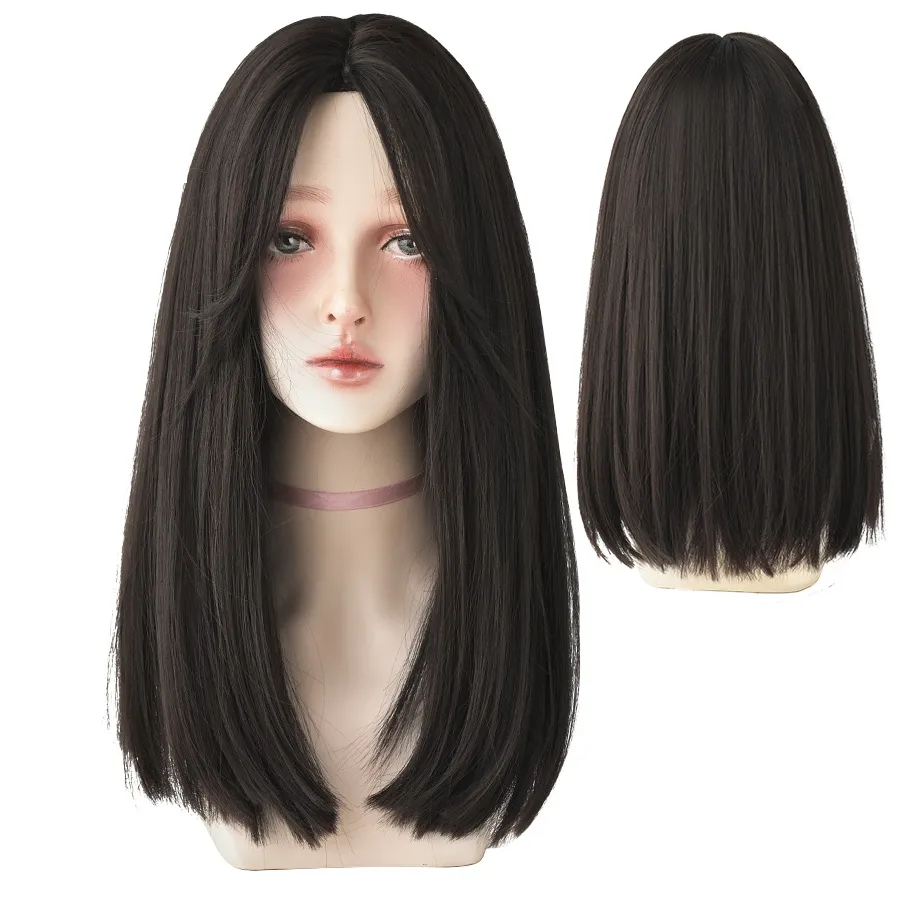 Long Straight Hair Synthetic Wig Daily Wear Non-Reflective Black Light Brown Wig For Women Heat-Resistant Wig