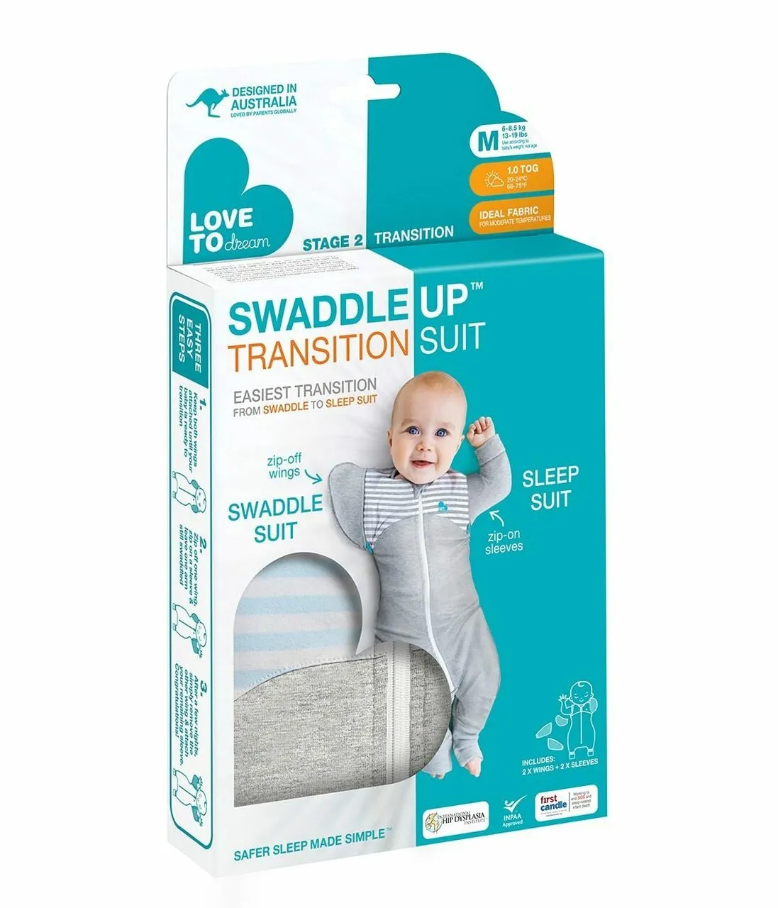 Love To Dream Swaddle UP Transition Suit 1.0 Tog Original Blue