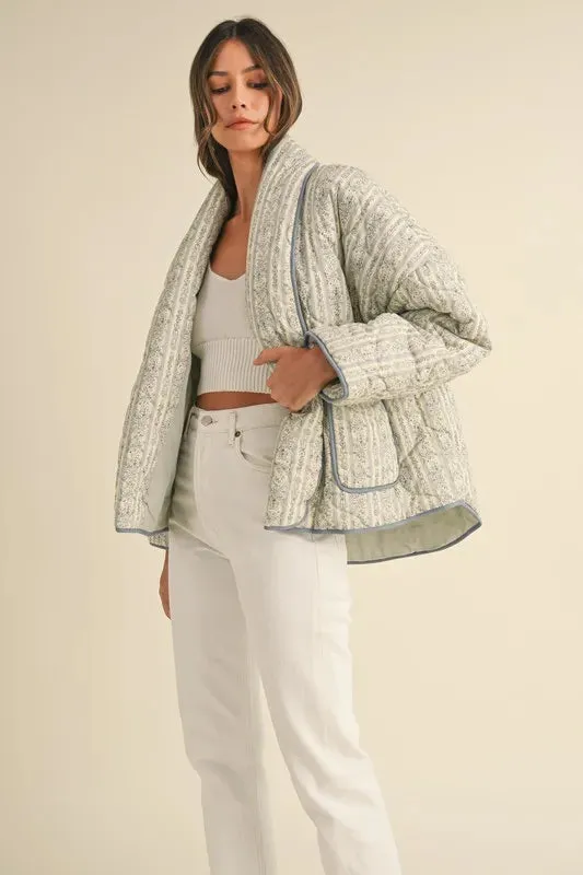 MABLE Floral Printed Quilted Open Front Jacket