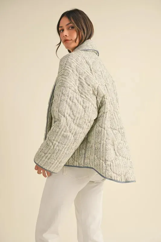 MABLE Floral Printed Quilted Open Front Jacket