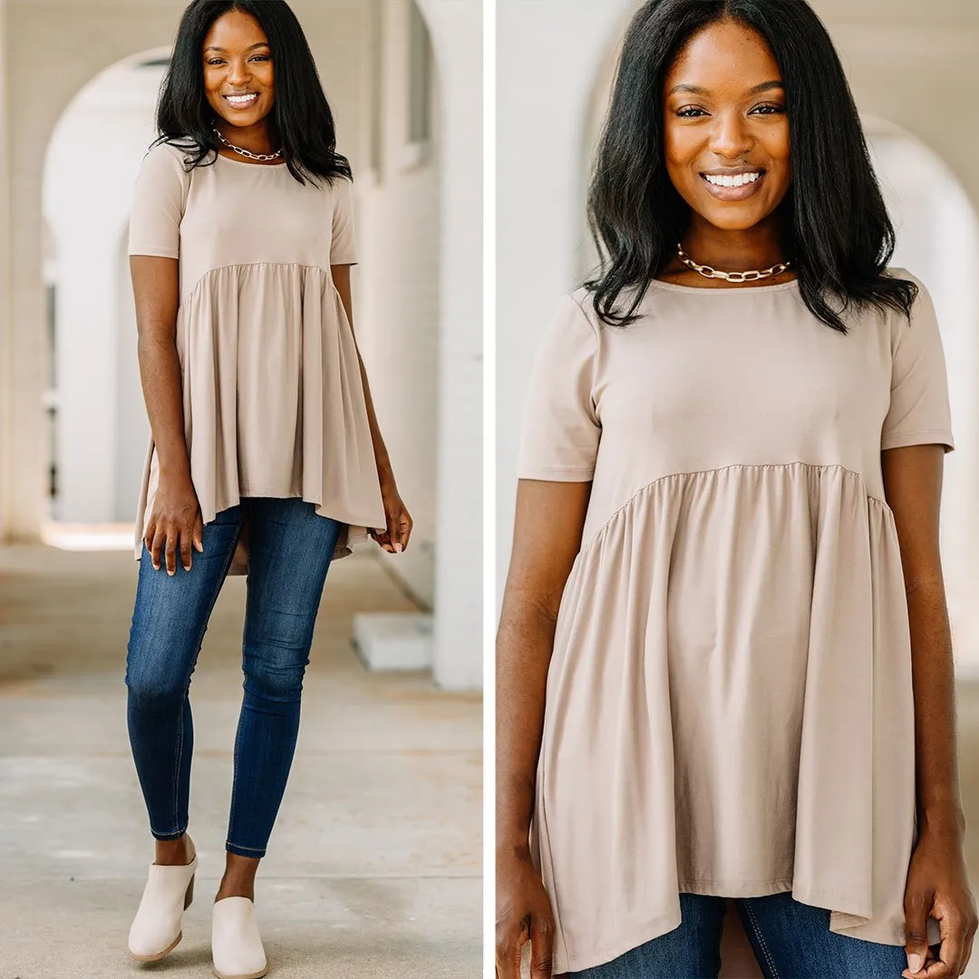 Make It Known Ash Mocha Brown Babydoll Top