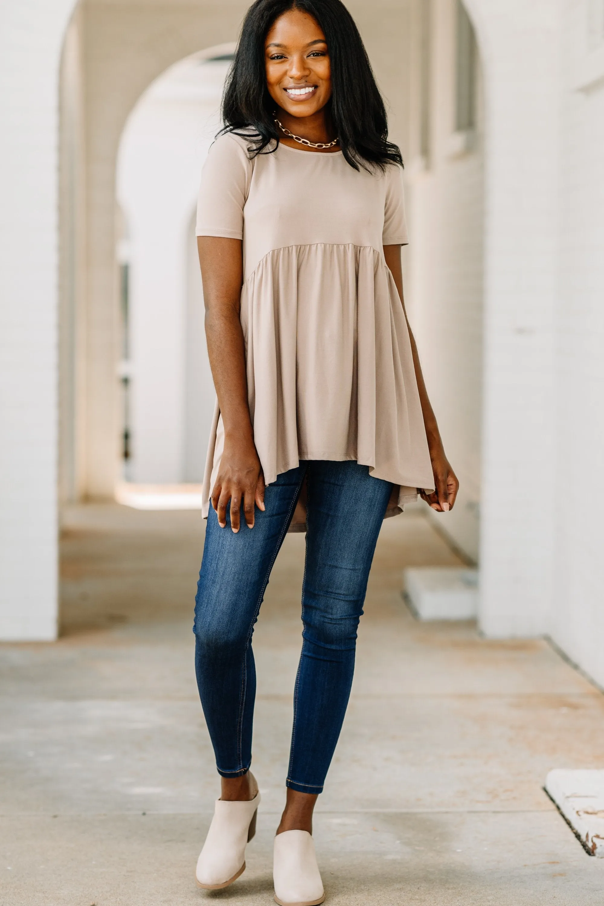 Make It Known Ash Mocha Brown Babydoll Top