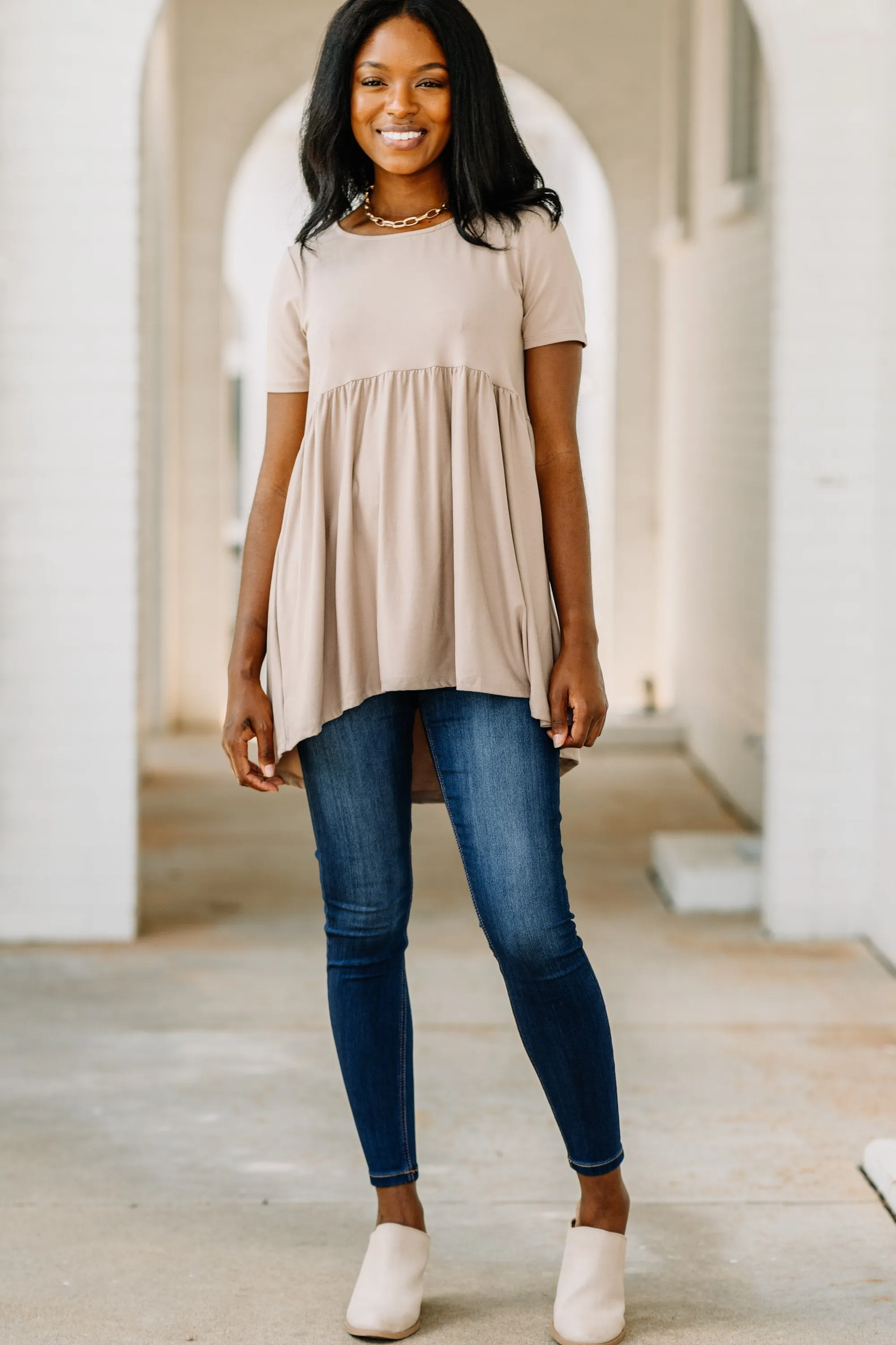 Make It Known Ash Mocha Brown Babydoll Top