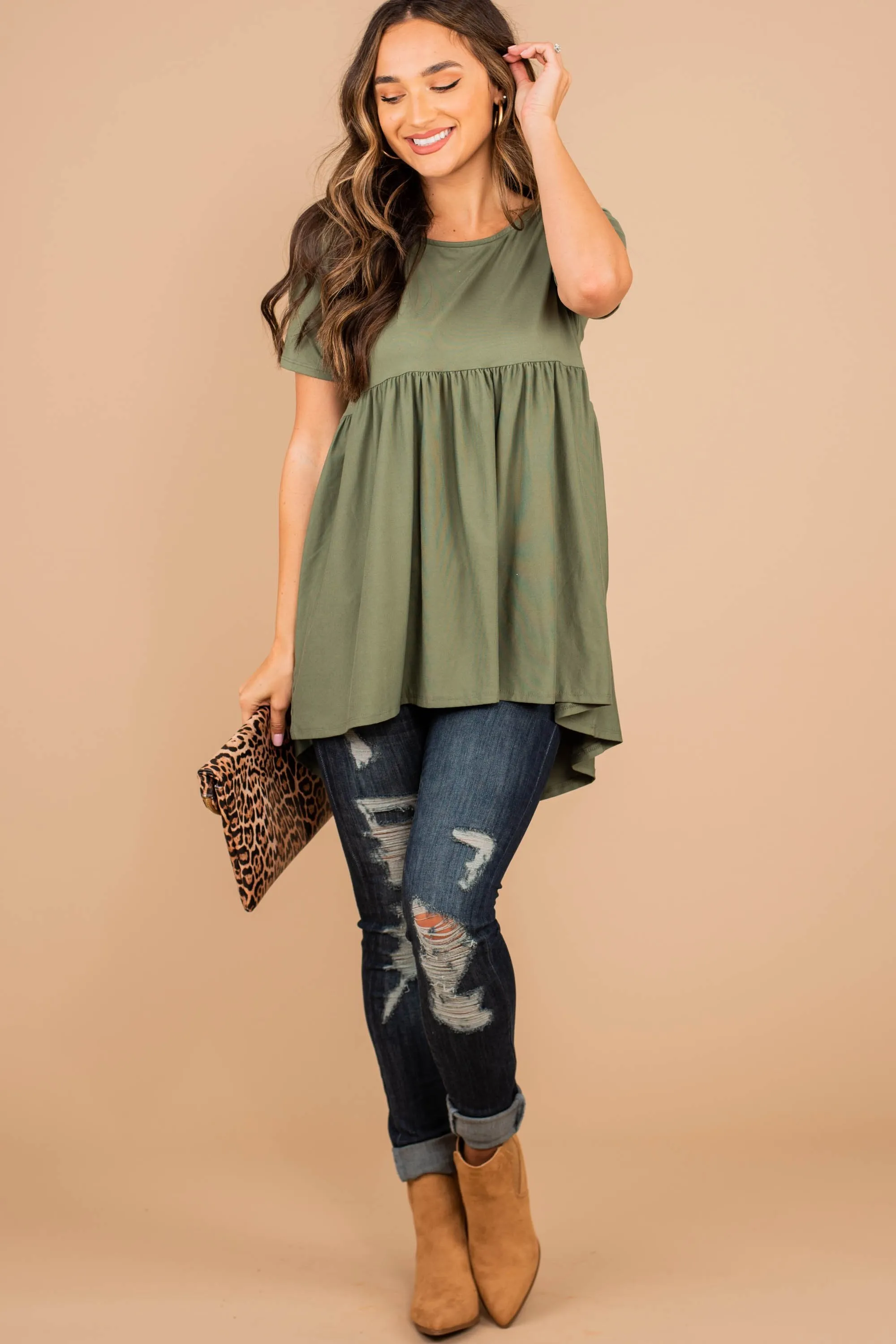 Make It Known Light Olive Green Babydoll Top