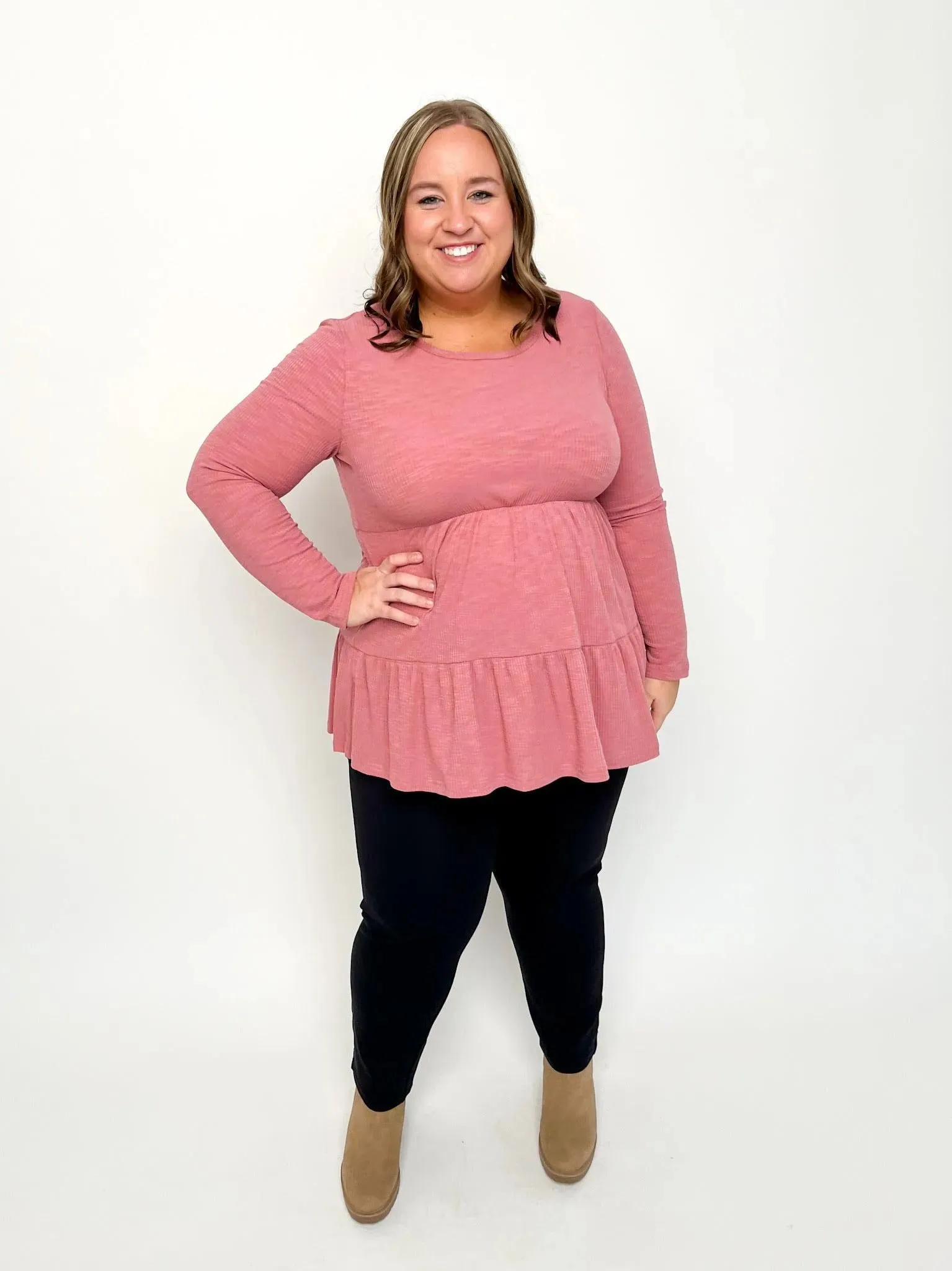 Mauve Ribbed Babydoll Top