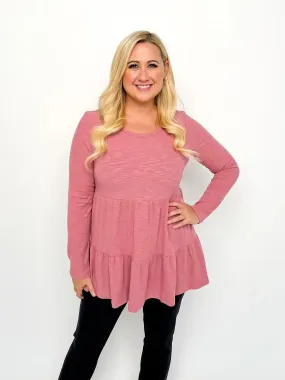 Mauve Ribbed Babydoll Top