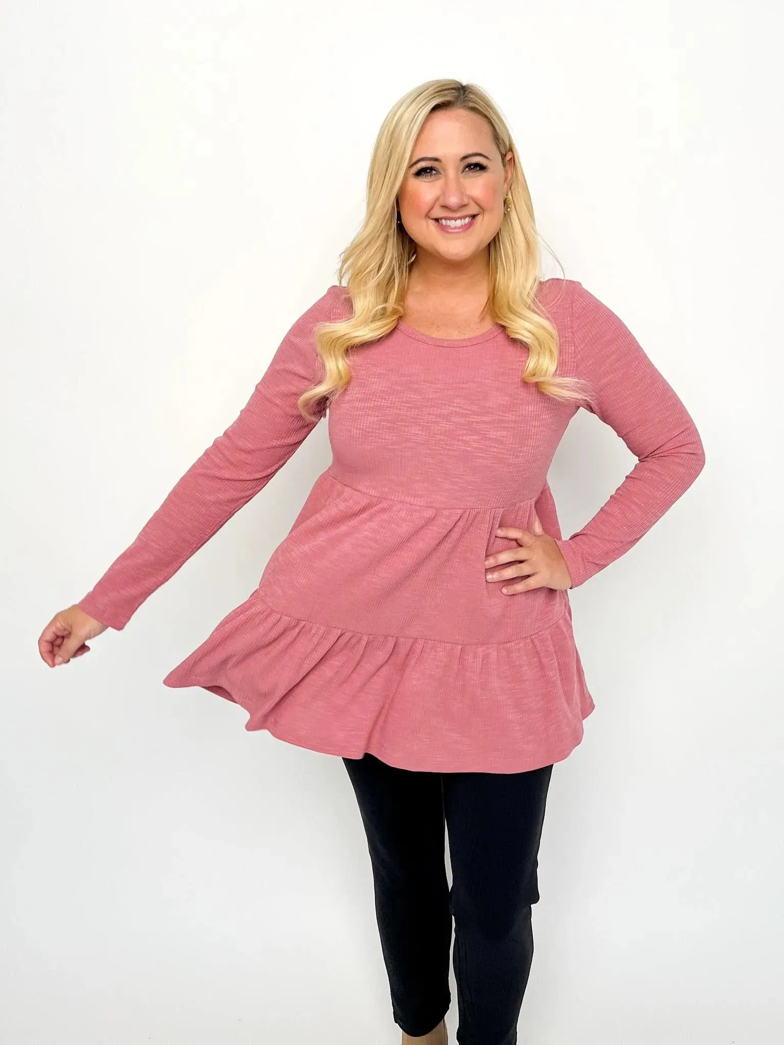 Mauve Ribbed Babydoll Top