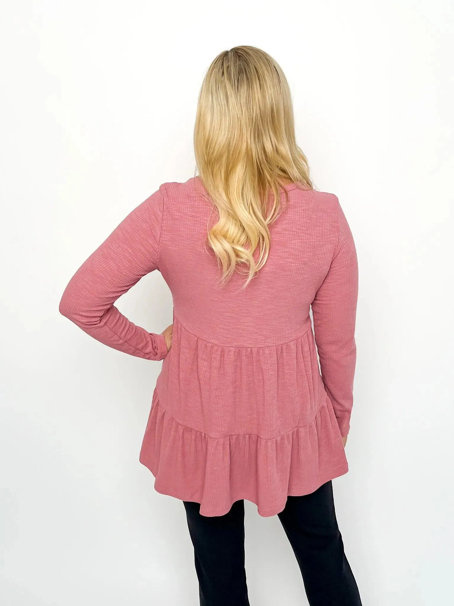 Mauve Ribbed Babydoll Top