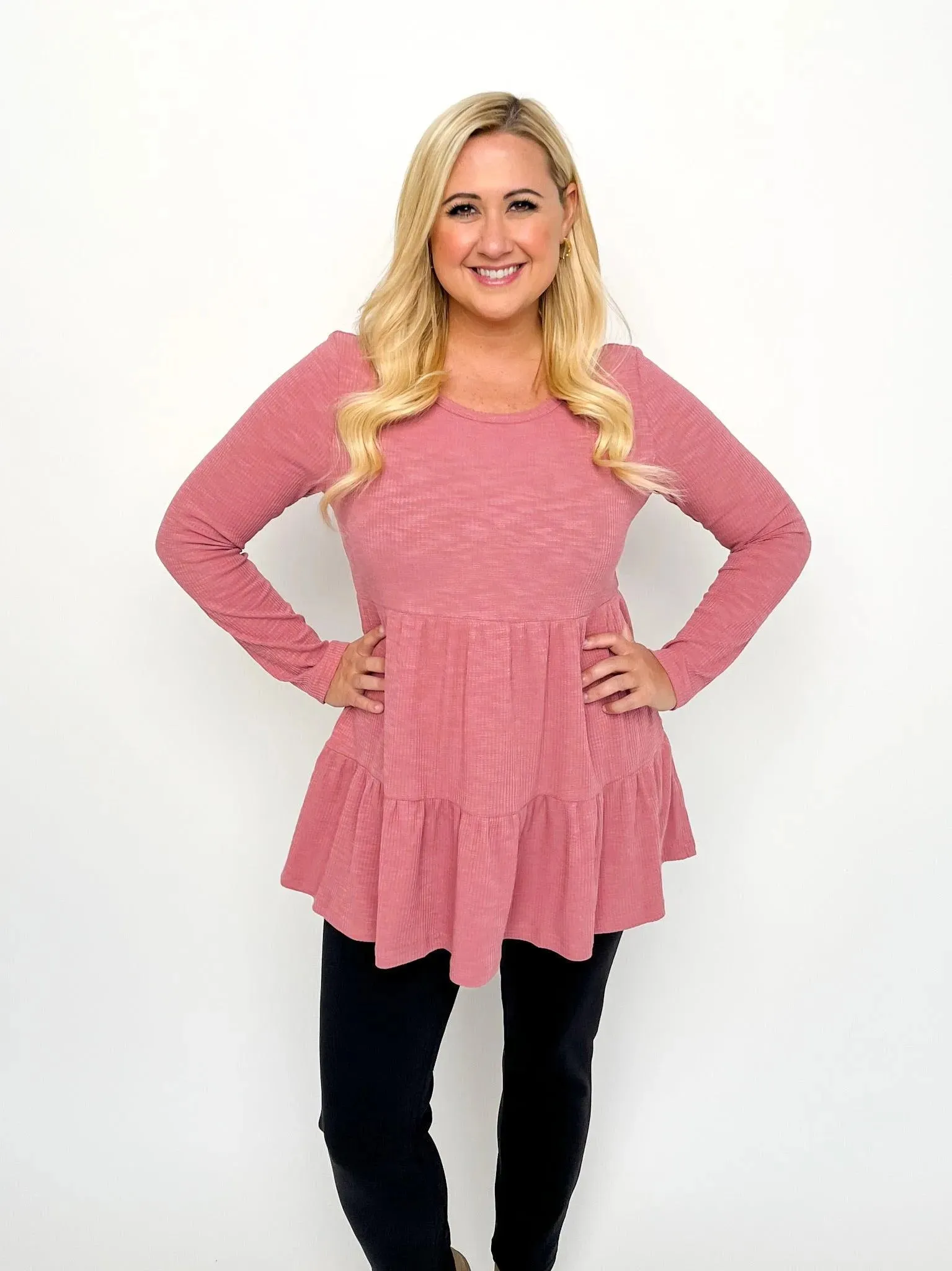 Mauve Ribbed Babydoll Top