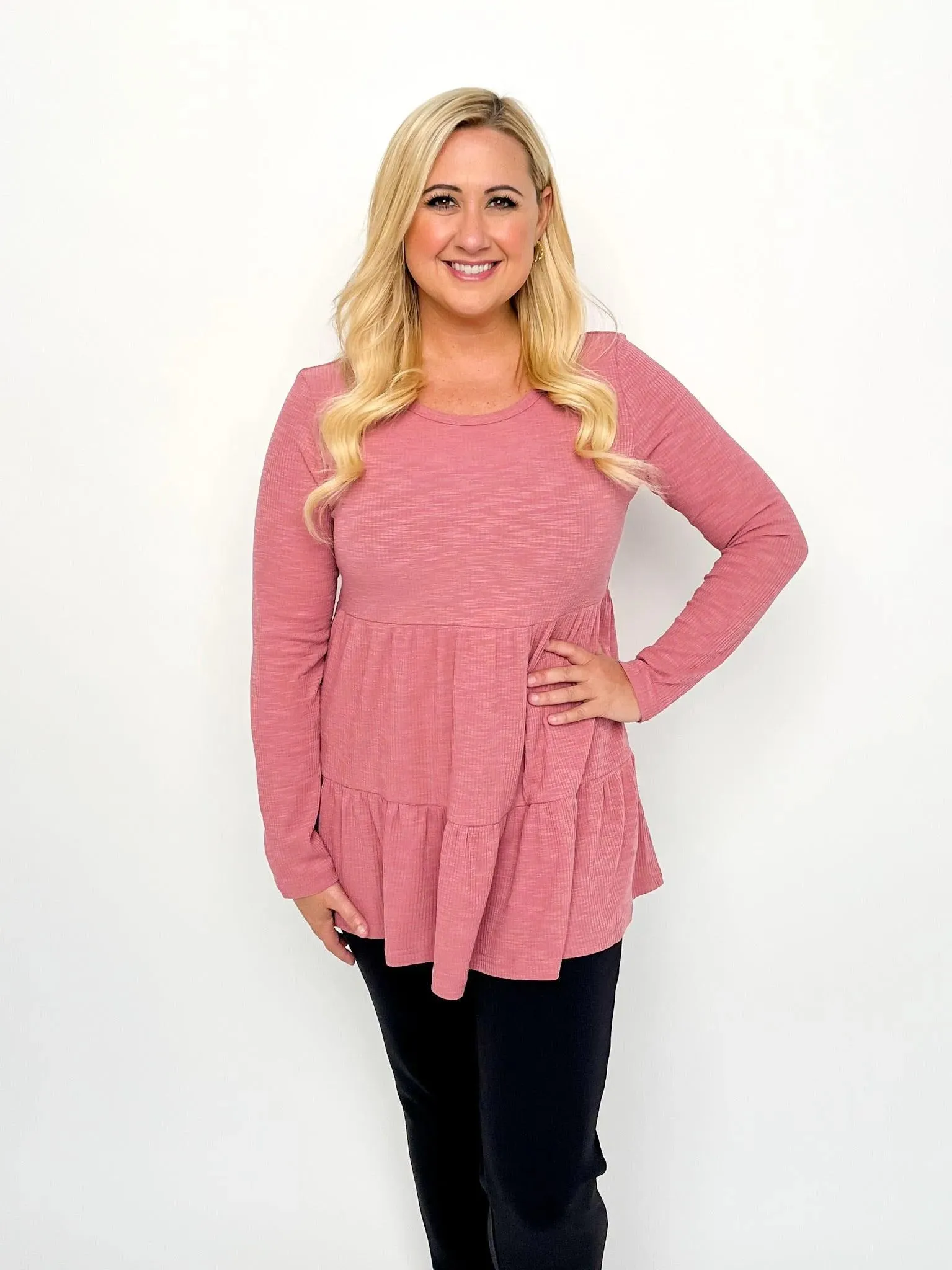 Mauve Ribbed Babydoll Top
