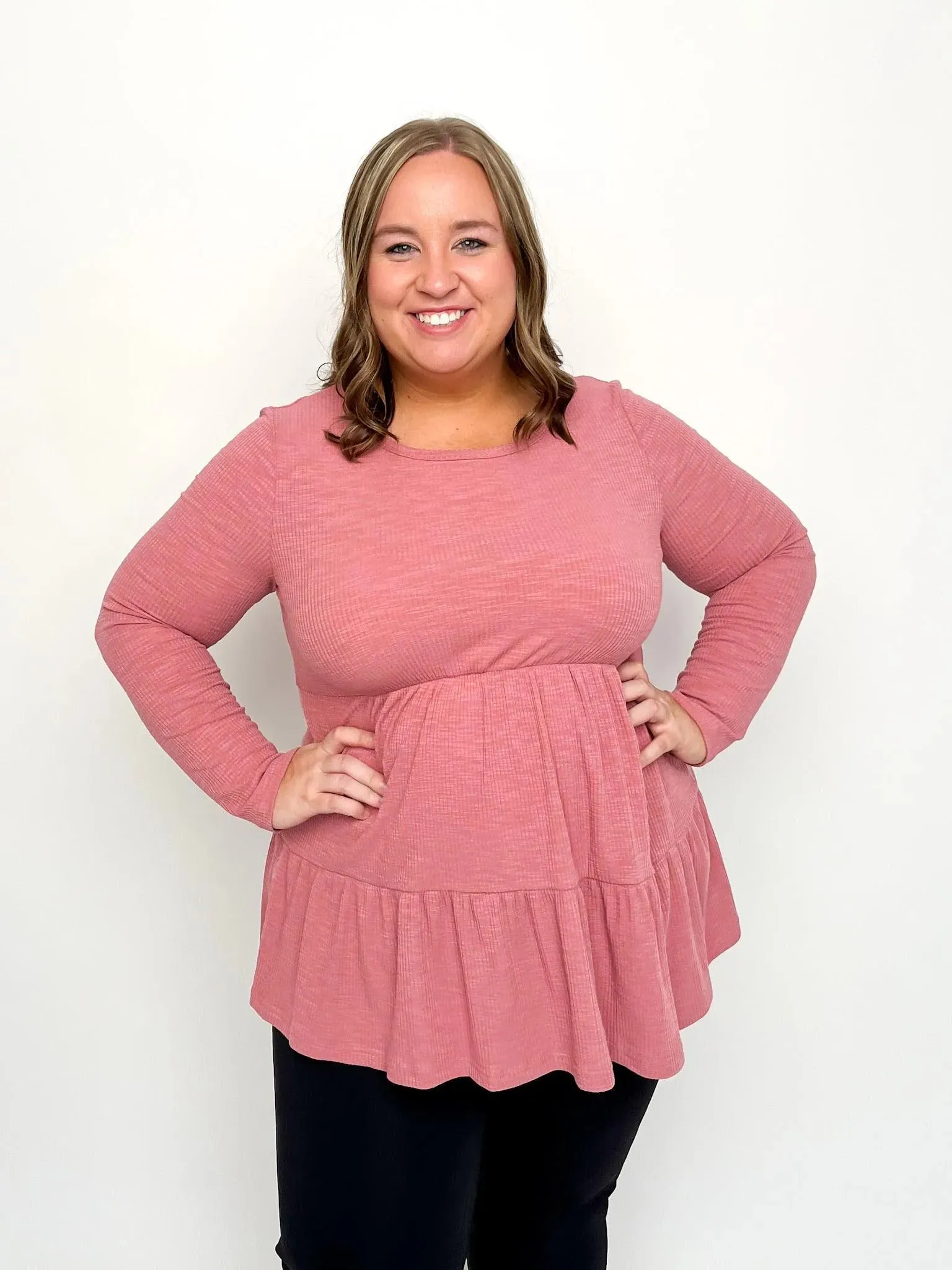 Mauve Ribbed Babydoll Top