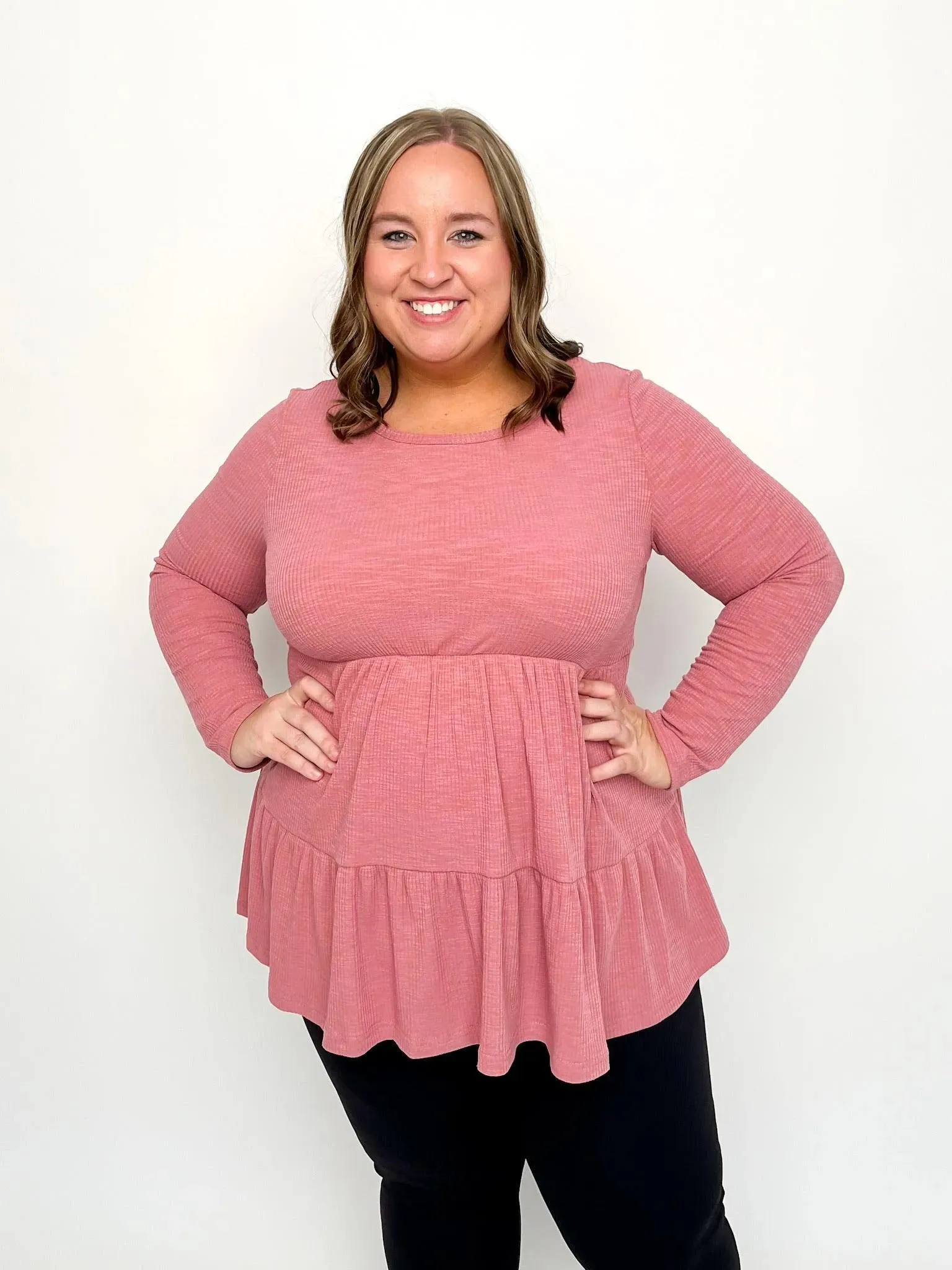Mauve Ribbed Babydoll Top