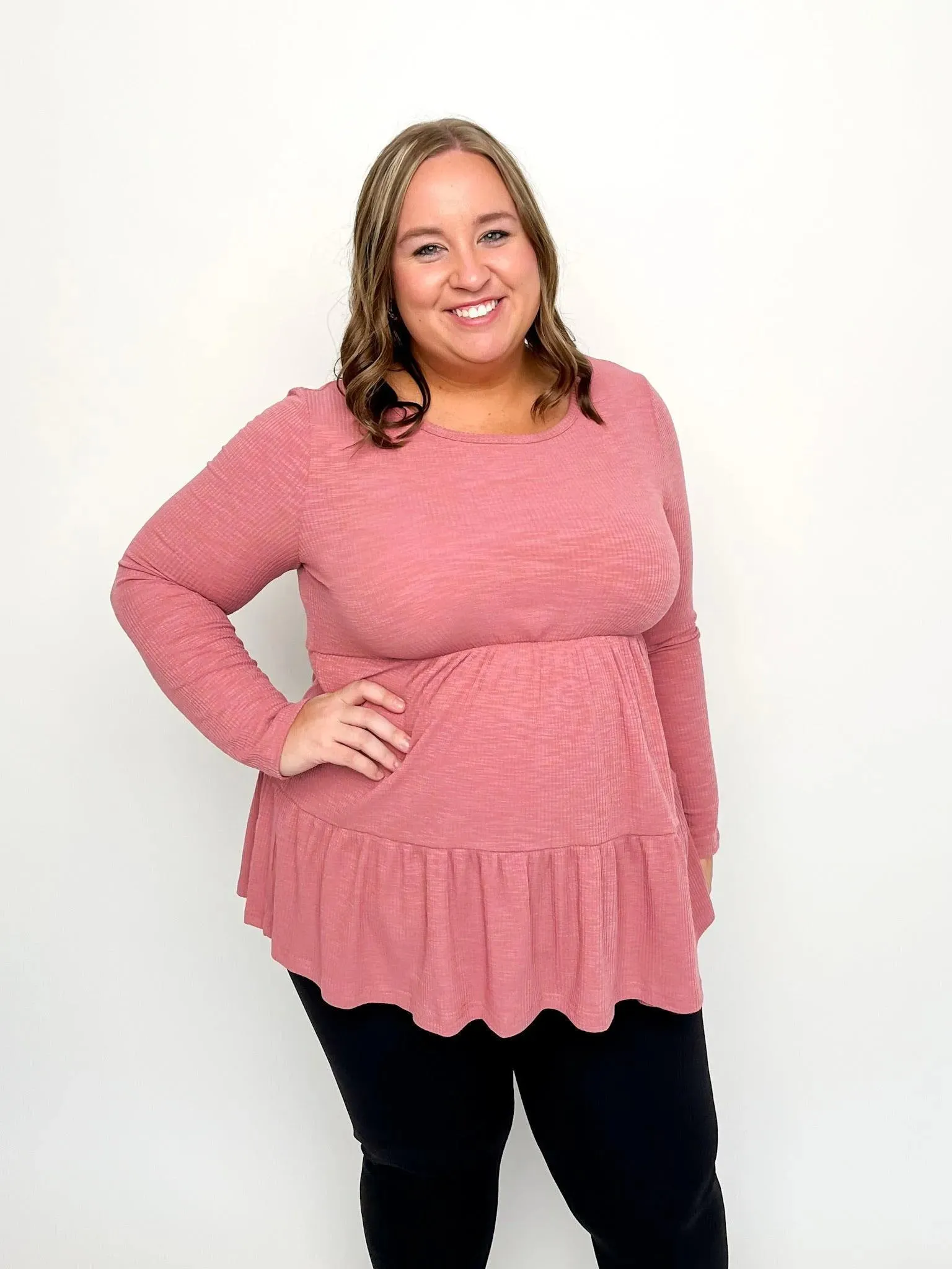 Mauve Ribbed Babydoll Top