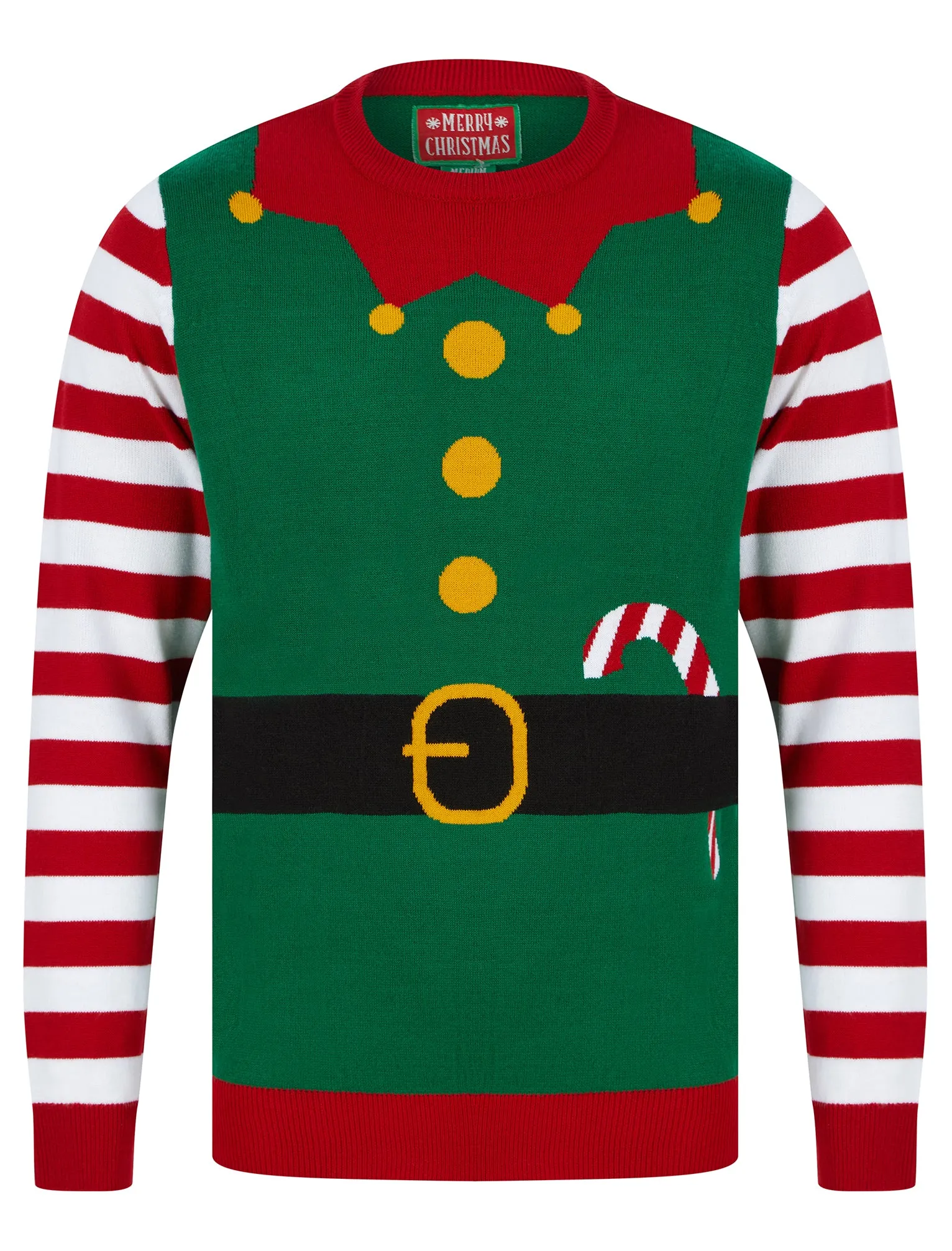 Men's Elfie Novelty Christmas Jumper in Christmas Green - Merry Christmas