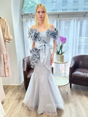 Mermaid Off-Shoulder Prom Evening Gown with Florals and Feathers sew1077