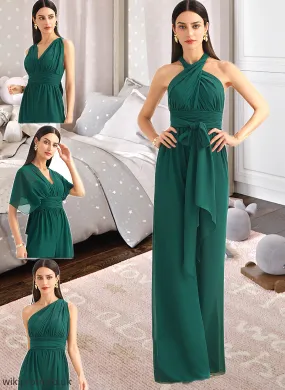 Micah Jumpsuit/Pantsuit One-Shoulder Halter V-neck High Neck Floor-Length Bridesmaid Dress With Ruffle SWKP0012777