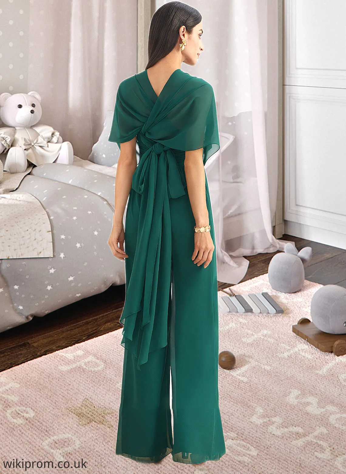Micah Jumpsuit/Pantsuit One-Shoulder Halter V-neck High Neck Floor-Length Bridesmaid Dress With Ruffle SWKP0012777