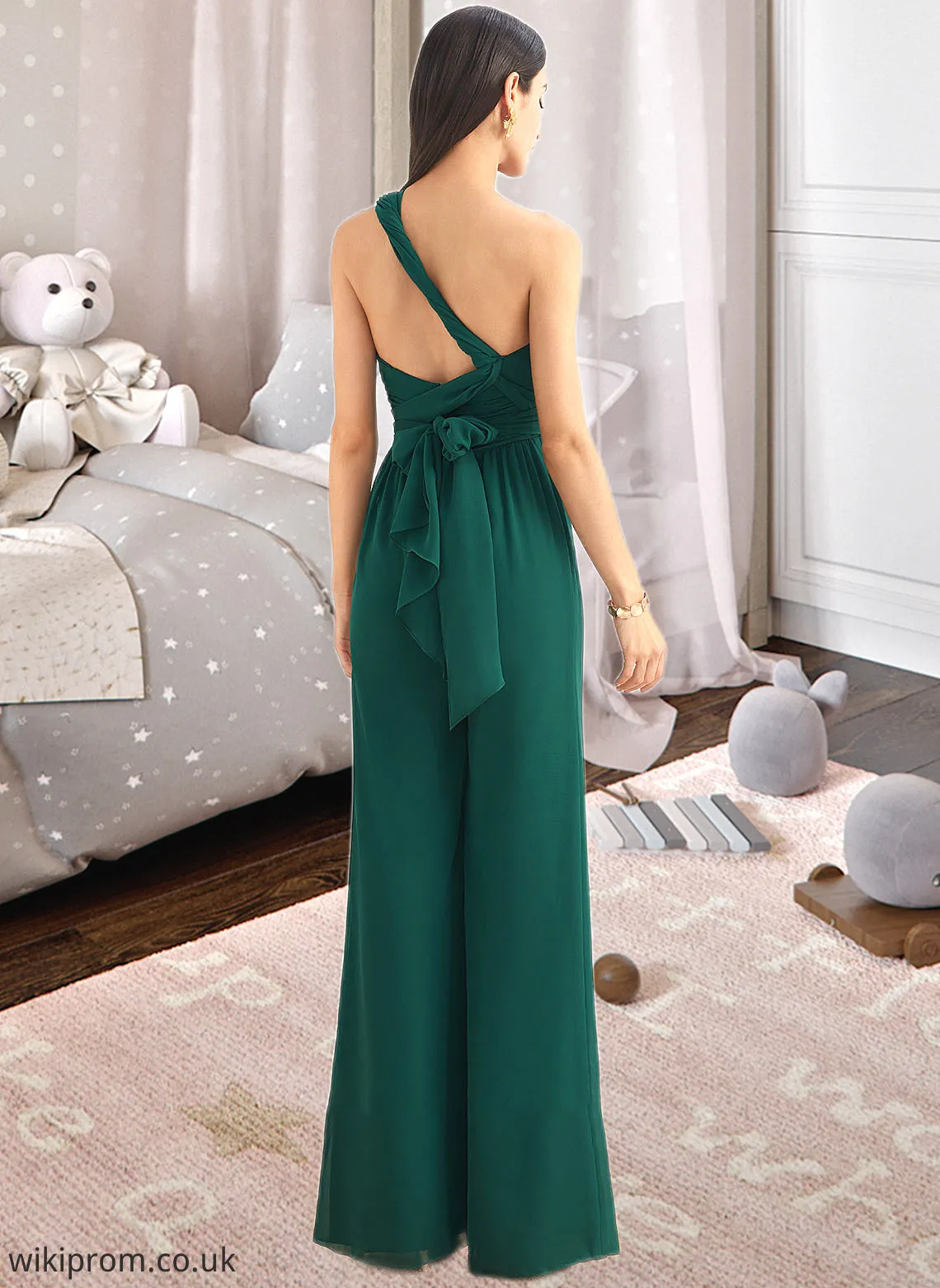Micah Jumpsuit/Pantsuit One-Shoulder Halter V-neck High Neck Floor-Length Bridesmaid Dress With Ruffle SWKP0012777