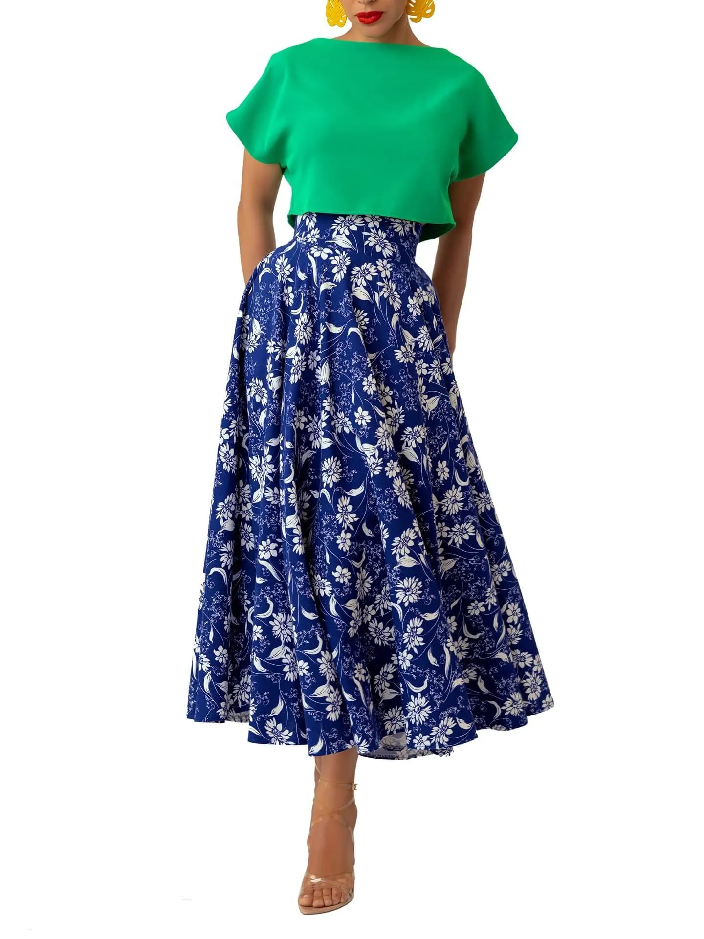“Mídé” Blue Banded Floral Skirt