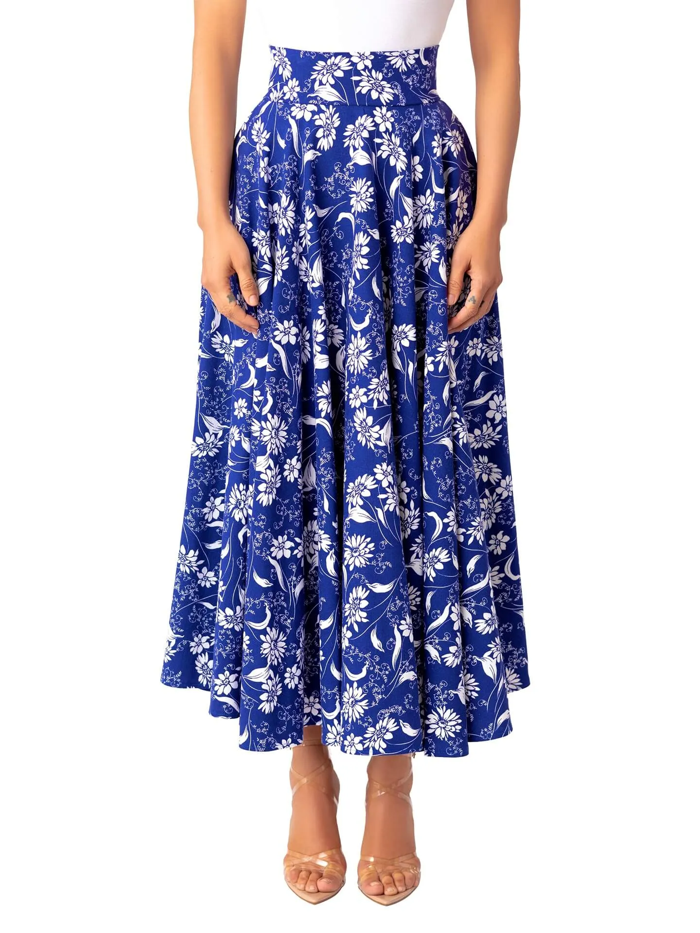 “Mídé” Blue Banded Floral Skirt
