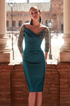 Midi Dress with Embroidered Tulle Details